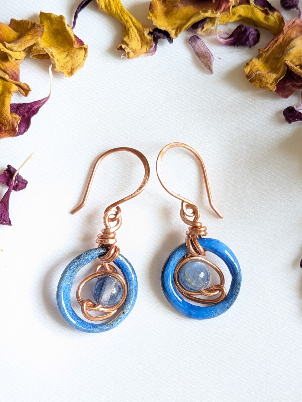 Blue Dream Earrings - Artisan Crafted Copper Wire Wrapped Kyanite Gemstones - Picture 12 of 16